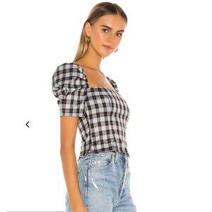 Lovers + Friends Ferah Blue Gray Plaid Top Sz M